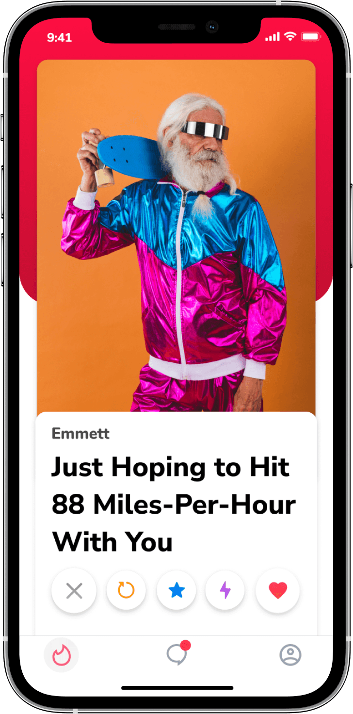 Person in dating app on iPhone